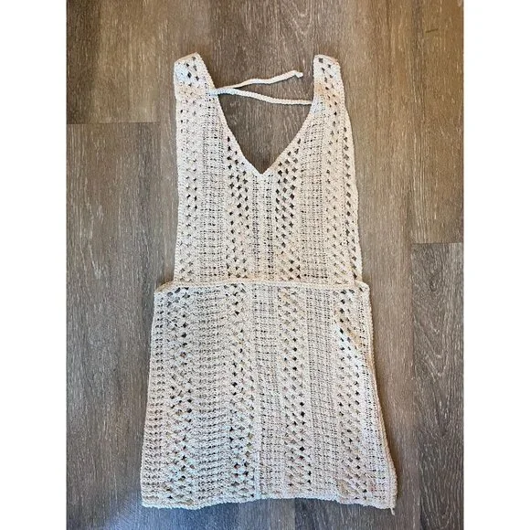 Boho Knitted Romper Overlay – Cream / Ivory – Size Medium - Picture 2 of 3